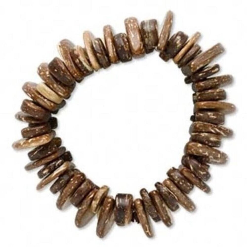 Handcrafted Chunky Coconut Shell Wood Philippines Artisan Stretch Bracelet